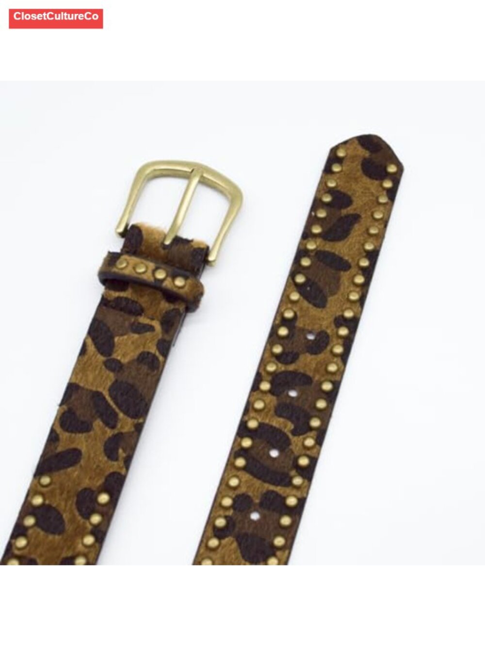 Leopard Print Faux Leather Belt with Gold Buckle for Women - Picture 3 of 6